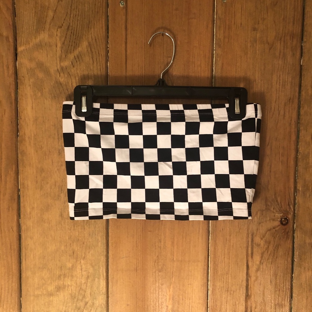 Black & white checkered bandeau top